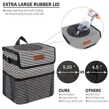 ELONGRIVER Car Trash Can, 2 Gallons, Black, Square, Portable, 100% Leak Proof, Large Opening, 3 Outer Pockets