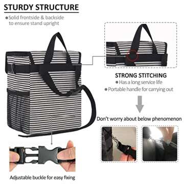 ELONGRIVER Car Trash Can, 2 Gallons, Black, Square, Portable, 100% Leak Proof, Large Opening, 3 Outer Pockets