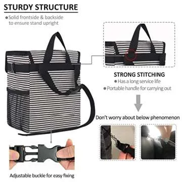 ELONGRIVER Car Trash Can, 2 Gallons, Black, Square, Portable, 100% Leak Proof, Large Opening, 3 Outer Pockets