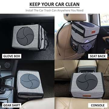 ELONGRIVER Car Trash Can, 2 Gallons, Black, Square, Portable, 100% Leak Proof, Large Opening, 3 Outer Pockets