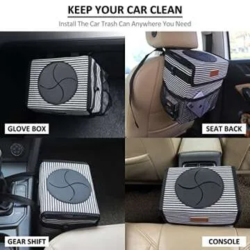 ELONGRIVER Car Trash Can, 2 Gallons, Black, Square, Portable, 100% Leak Proof, Large Opening, 3 Outer Pockets