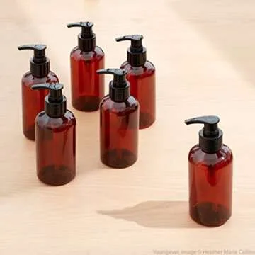 Youngever 6 Pack Amber Plastic Pump Bottles, Refillable Plastic Pump Bottles for Dispensing Lotions,...