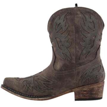 ROPER Womens Amelia Tooled Inlay Snip Toe Casual Boots Ankle Low Heel 1-2" - Brown - Size 10 B