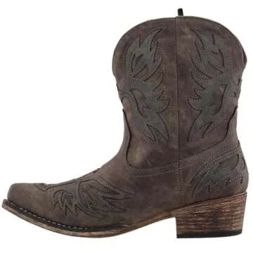 ROPER Womens Amelia Tooled Inlay Snip Toe Casual Boots Ankle Low Heel 1-2" - Brown - Size 10 B