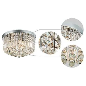Saint Mossi 9 Light Modern K9 Crystal Chandelier, Flush Mount LED Ceiling, Light Fixture Pendant Lamp for Diningroom Bathroom Bedroom Livingroom, E12 LED Bulbs Required, Height 11 x Width 20