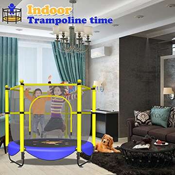 60" Trampoline for Kids, 5 FT Toddler Baby Trampoline with Safety Enclosure Net, Indoor or Outdoor Blue Small Trampolines with Basketball Hoop, Birthday Gifts for Kids, Gifts for Boy Age 3-8