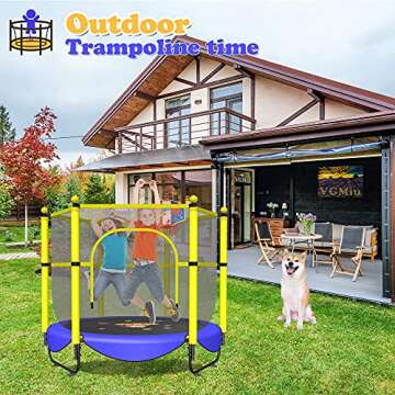60" Trampoline for Kids, 5 FT Toddler Baby Trampoline with Safety Enclosure Net, Indoor or Outdoor Blue Small Trampolines with Basketball Hoop, Birthday Gifts for Kids, Gifts for Boy Age 3-8