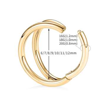 AROWRO Helix Rook Earrings Gold 316L Steel 8mm Perfect for Multiple Piercings