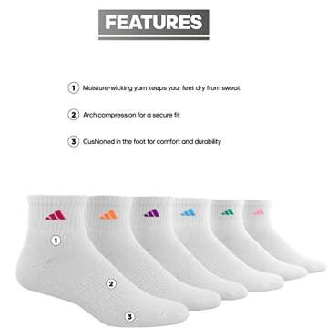 Adidas Women's Athletic Quarter Socks 6 Pack