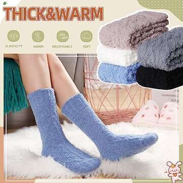 Velice Womens Fuzzy Socks Soft Cozy Fluffy Slipper Socks Winter Warm Plush Sleeping Christmas Socks 5 Pairs(Black/Grey/Blue)
