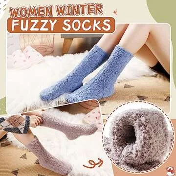 Velice Womens Fuzzy Socks Soft Cozy Fluffy Slipper Socks Winter Warm Plush Sleeping Christmas Socks 5 Pairs(Black/Grey/Blue)