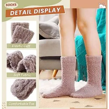 Velice Womens Fuzzy Socks Soft Cozy Fluffy Slipper Socks Winter Warm Plush Sleeping Christmas Socks 5 Pairs(Black/Grey/Blue)