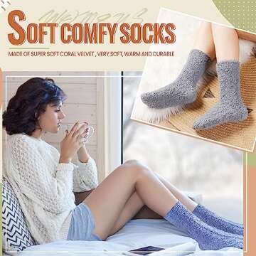 Velice Womens Fuzzy Socks Soft Cozy Fluffy Slipper Socks Winter Warm Plush Sleeping Christmas Socks 5 Pairs(Black/Grey/Blue)