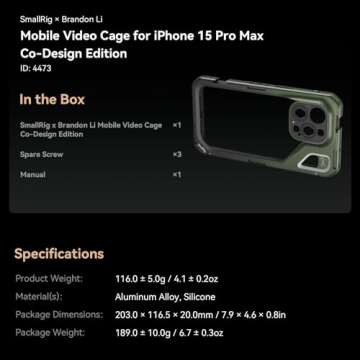SMALLRIG x Brandon Li Mobile Video Cage for iPhone 15 Pro Max Co-Design Edition, Aluminum Alloy Smartphone Video Cage Case for Videography/Video Recording/YouTube/Live Streaming/Vlog - 4473