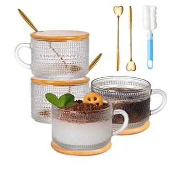 Elegant Vintage Glass Coffee Mugs Set with Lids and Spoons