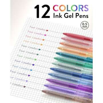 Four Candies 12Pack 0.5mm Quick Dry Retractable Gel Pen Set, Cute Transparent Fine Point Multicolor ...