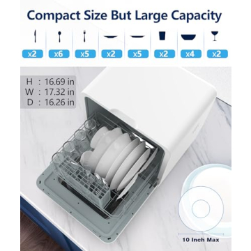 Joy Pebble Countertop Dishwasher – Compact 28-Piece Capacity with 6 Wash Programs & Hot Drying