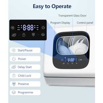 Joy Pebble Countertop Dishwasher with 6 Wash Programs and Hot Drying