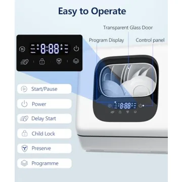 Joy Pebble Countertop Dishwasher with 6 Wash Programs and Hot Drying