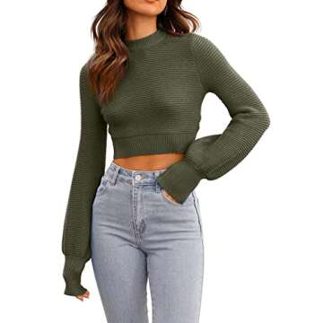 GeGekoko Womens Sexy Crew Neck Cropped Sweaters Ribbed Knit Long Sleeve Crop Tops Pullover