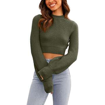 GeGekoko Womens Sexy Crew Neck Cropped Sweaters Ribbed Knit Long Sleeve Crop Tops Pullover