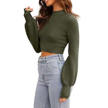 GeGekoko Womens Sexy Crew Neck Cropped Sweaters Ribbed Knit Long Sleeve Crop Tops Pullover