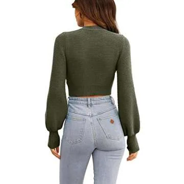 GeGekoko Womens Sexy Crew Neck Cropped Sweaters Ribbed Knit Long Sleeve Crop Tops Pullover