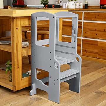 UNICOO® Height Adjustable Bamboo Step Stool for Toddlers | Toddler Step Ladder Step Stool for Toddl...