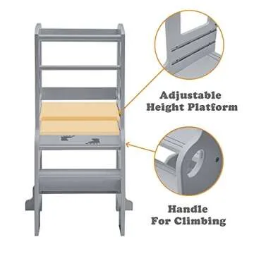 UNICOO® Height Adjustable Bamboo Step Stool for Toddlers | Toddler Step Ladder Step Stool for Toddlers | Kitchen Step Stool | Safe and Sturdy Standing Tower for Kids (Kids Stool Grey - M3)