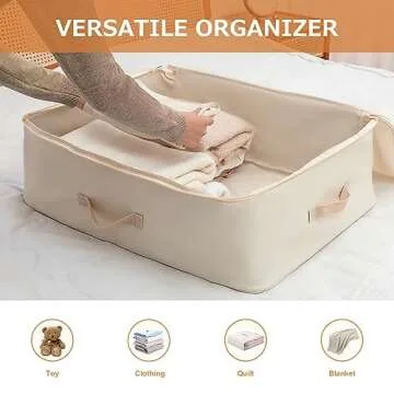 Surblue Clothing Storage Bags Clothes Organizer with Reinforced Handle Foldable Under Bed Storage Bags for Blankets Comforters Quilt Bedding Pillow Toy,3Pcs, Beige