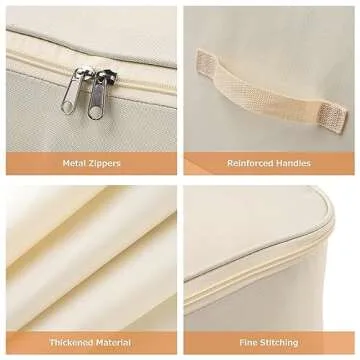 Surblue Clothing Storage Bags Clothes Organizer with Reinforced Handle Foldable Under Bed Storage Bags for Blankets Comforters Quilt Bedding Pillow Toy,3Pcs, Beige