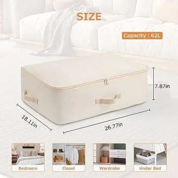 Surblue Clothing Storage Bags Clothes Organizer with Reinforced Handle Foldable Under Bed Storage Bags for Blankets Comforters Quilt Bedding Pillow Toy,3Pcs, Beige