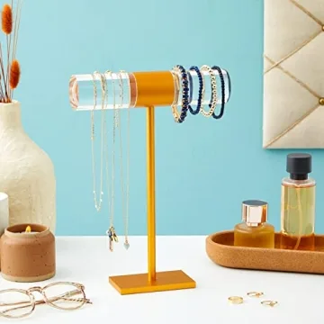 Stunning Clear and Orange Acrylic T-Bar Jewelry Stand