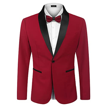 COOFANDY Men's Tuxedo Jacket Wedding Blazer One Button Dress Suit for Dinner,Prom,Party Red