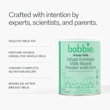 Bobbie Whole Milk, Grass Fed Infant Formula, Milk-Based Powder with Iron, Plant Based DHA & ARA, Vit...