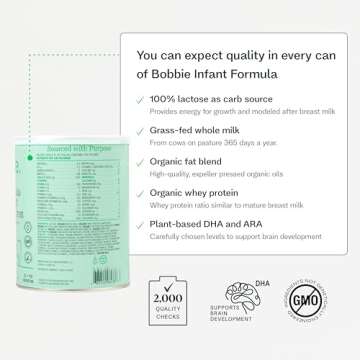 Bobbie Whole Milk, Grass Fed Infant Formula, Milk-Based Powder with Iron, Plant Based DHA & ARA, Vitamin D and Protein Blend Modeled After Breast Milk, Newborn to 12 Months Old, 14.1 oz