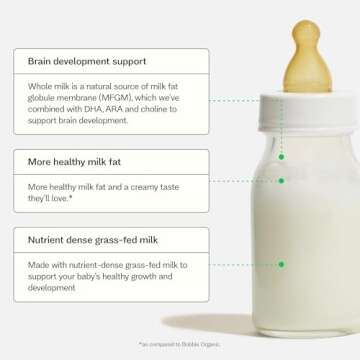 Bobbie Whole Milk, Grass Fed Infant Formula, Milk-Based Powder with Iron, Plant Based DHA & ARA, Vitamin D and Protein Blend Modeled After Breast Milk, Newborn to 12 Months Old, 14.1 oz
