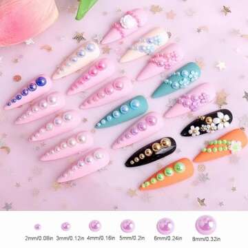 Mixed Size 2/3/4/5/6mm 1000Pcs Imitation Pearls Bead Half Round Flatback Pearl Rhinestones Beads Nail Art Crafts DIY Gem Decoration (37 Silver)