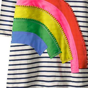 HILEELANG Toddler Girl Dress Cotton Long Sleeve Autumn Winter White Rainbow Stripe Casual Basic Shirt Dress 5T