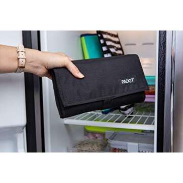 PackIt Freezable Lunch Bag, Black, Built with EcoFreeze Technology, Foldable, Reusable, Zip and Fold Closure with Buckle Handle, Perfect for School and Office Lunches