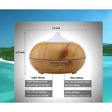 Romaine Leaf Essential Oil Diffuser, Cool Mist, Adjustable Mist Mode, 14 Color Changing LED, Waterless Auto Shut-off, Portable Aroma Humidifier, For Office, Home, Bedroom Living Room, Baby, Study, Spa