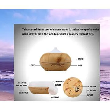 Romaine Leaf Essential Oil Diffuser, Cool Mist, Adjustable Mist Mode, 14 Color Changing LED, Waterless Auto Shut-off, Portable Aroma Humidifier, For Office, Home, Bedroom Living Room, Baby, Study, Spa