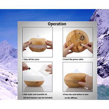 Romaine Leaf Essential Oil Diffuser, Cool Mist, Adjustable Mist Mode, 14 Color Changing LED, Waterless Auto Shut-off, Portable Aroma Humidifier, For Office, Home, Bedroom Living Room, Baby, Study, Spa