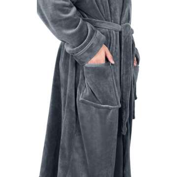 NY Threads Mens Hooded Fleece Bathrobe Plush Long Spa Robe, Large-X-Large, Grey