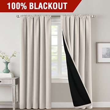 H.VERSAILTEX 100% Blackout Curtains for Bedroom with Black Liner Full Room Darkening Curtains 96 Inc...