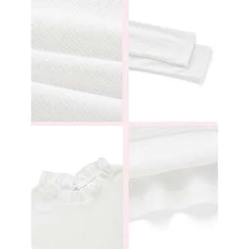 ROMWE Women's Stand Collar Slim Fit Frilled Ruffles Shoulder Solid Keyhole Blouse Top White M