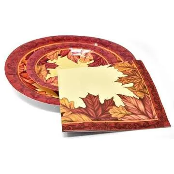 Gift Boutique Thanksgiving Paper Plates & Napkins Set for 50 Guests includes 50 10" Dinner Plates 50...
