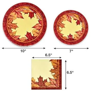 Gift Boutique Thanksgiving Paper Plates & Napkins Set for 50 Guests includes 50 10" Dinner Plates 50 7" Dessert Plates 50 Luncheon Napkins for Fall Leaf Autumn Red Orange Table Party Supplies Décor