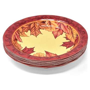 Gift Boutique Thanksgiving Paper Plates & Napkins Set for 50 Guests includes 50 10" Dinner Plates 50 7" Dessert Plates 50 Luncheon Napkins for Fall Leaf Autumn Red Orange Table Party Supplies Décor