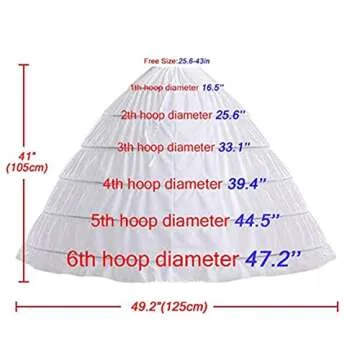 aingycy 6-Hoops Hoop Skirt Full A-line Bridal Dress Gown Slip Petticoat for Wedding Dress Crinoline Underskirt Ball Gown